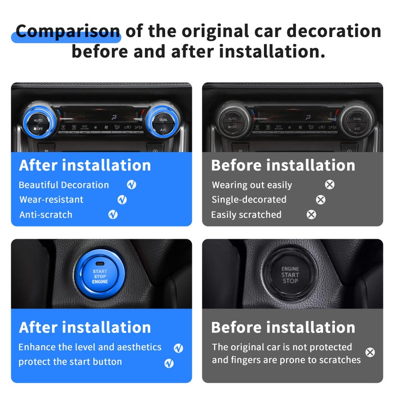 Polodunn for Toyota RAV4 Accessories 2025 2024 2023 2022 2021 2020 2019 -Air Conditioning Knob Covers, Push Start Button Cover Trim Rings 4pcs (Blue) - Image 4